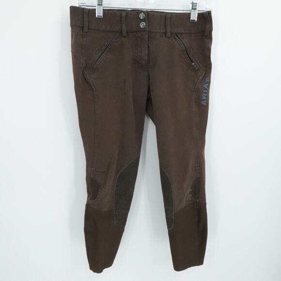 Ariat Breeches Womens 24R Brown Equestrian Riding Pants Calf Patch Stretch - Picture 1 of 13